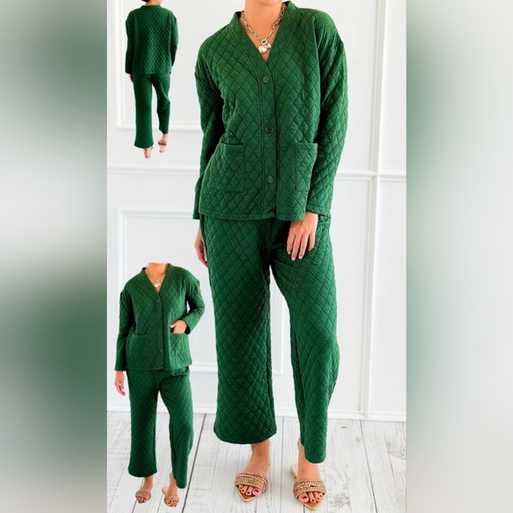 #803 🛑048 S,M,L,XL Fabulous Quilted Lounge Jacket & Pants 2pc Set - Picture 1 of 7